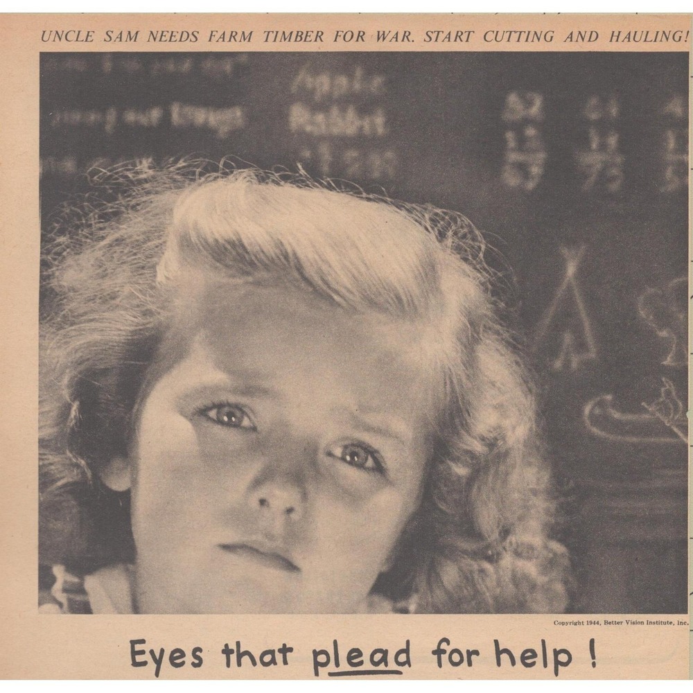 1945 Better Vision Institute Vintage Print Ad MCM Child Eye Health Education